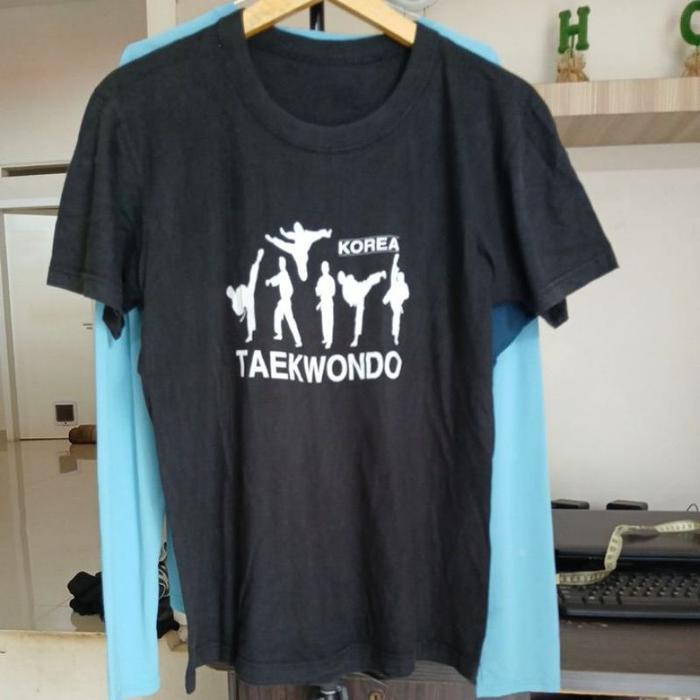 Kaos katun tebal Hitam pekat TAEKWONDO korea second ld 100 panjang 67