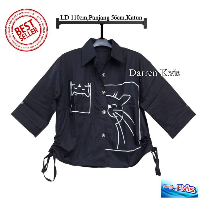 Kemeja Wanita Merah Best Seller Motif Kucing Mr777