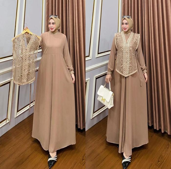 TERLENGKAP Lora Maxy Dress Ceruty Babydol Mix Brokat Aplikasi Renda Baju Gamis Perempuan Lebaran Kon
