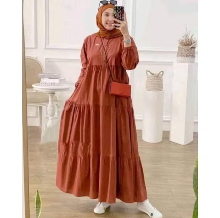 TERMURAH [COD] Gamis Kirania Katun Premium Busui Friendly Maxi Dress Gamis Susun Polos Wanita Terbar