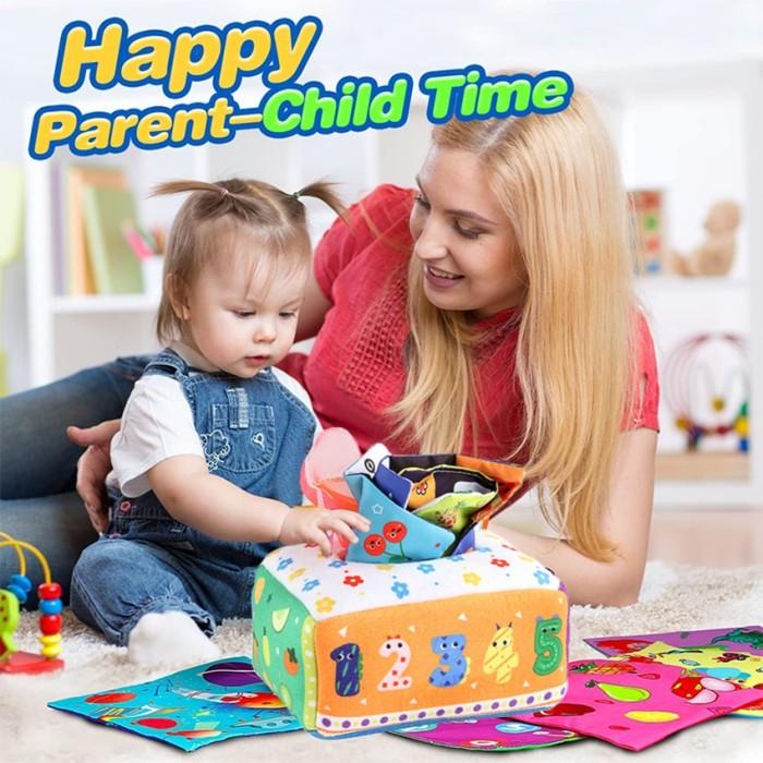 Mainan kotak tisu bayi /montessori tissue box / kotak tisu warna warni