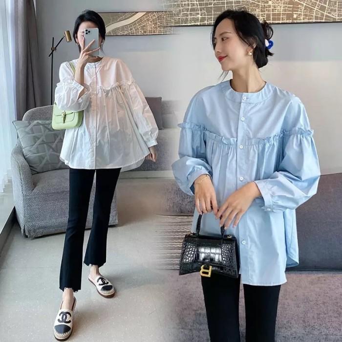 Ruffle Katun Poplin Shirt - Blouse Casual Bumil Busui Friendly 8056
