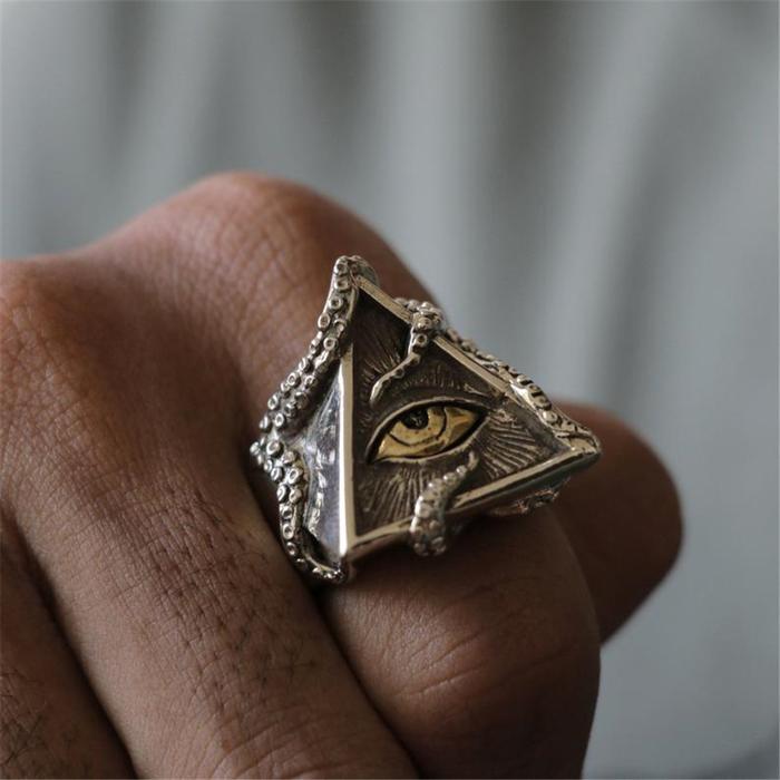 ASLI Cincin Mata Satu Segitiga Gurita / Cincin Pria Segitiga Mata Satu / Eye of Horus Triangle Ring 