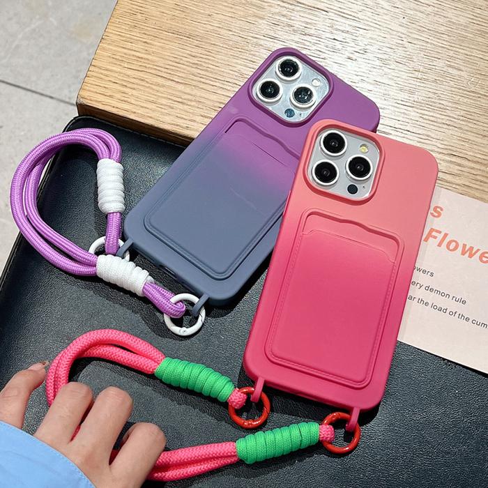 Honor 200 Pro Luxury Gradient Color Card Holder Lanyard Rope Phone Case For Huawei Honor 200 100 90 