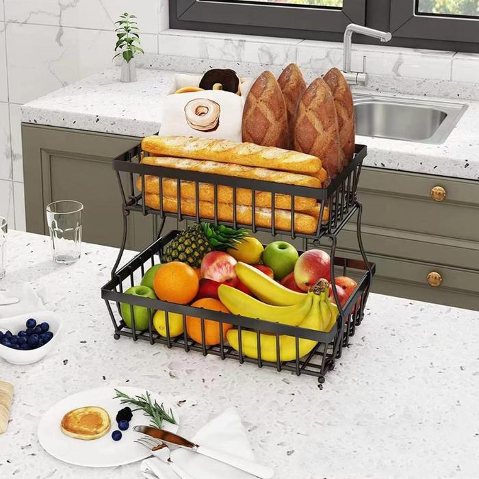 Detachable Fruit Tray Metal Wire 2 Tier Countertop Fruit Basket for Kitchen Vegetable Storage Bread 
