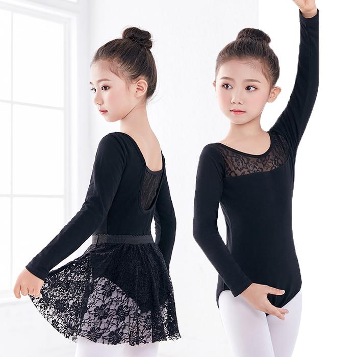 Hot Selling Long/Short Sleeve Black Dance Leotard Lace Skirt Suit Girls Kids Children Ballet Gymnas