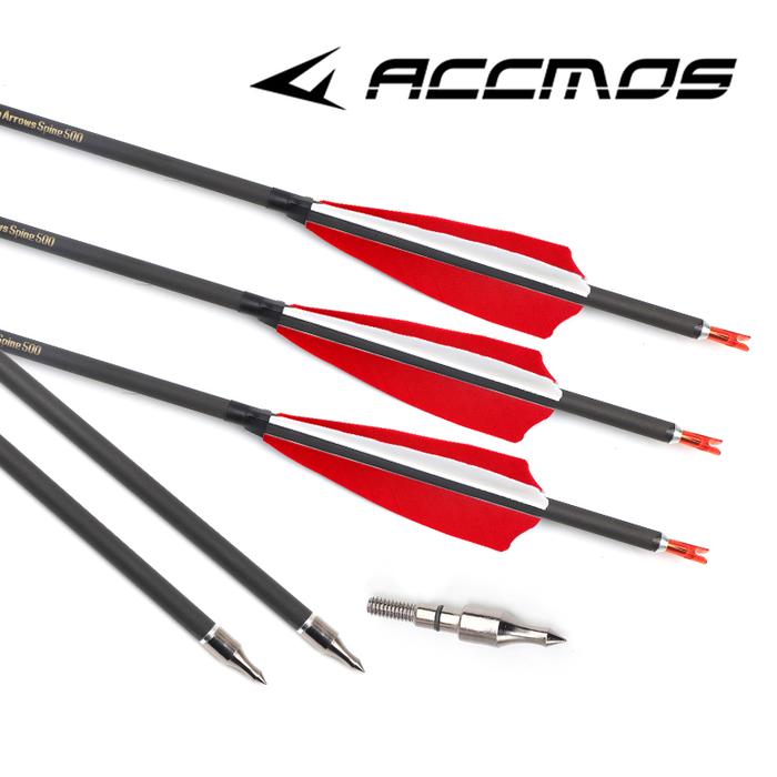 Archery Accmos Pure Carbon Arrow for Compound Bow Hunting, ID6.2 Spine, 350, 500, 600, 700, 800, 6, 
