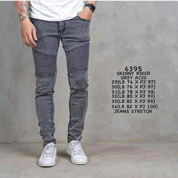 Celana panjang denim cowok abu skinny grey acid biker jeans