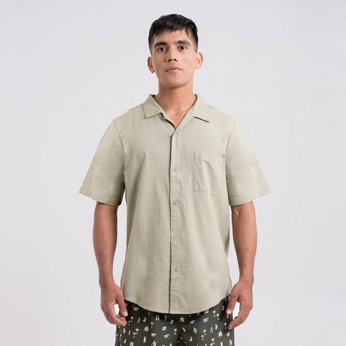3Second Bowling Basic Shirt Pria Lengan Pendek Cuban Collar Kemeja Santai Polos Baju Pantai Atasan C