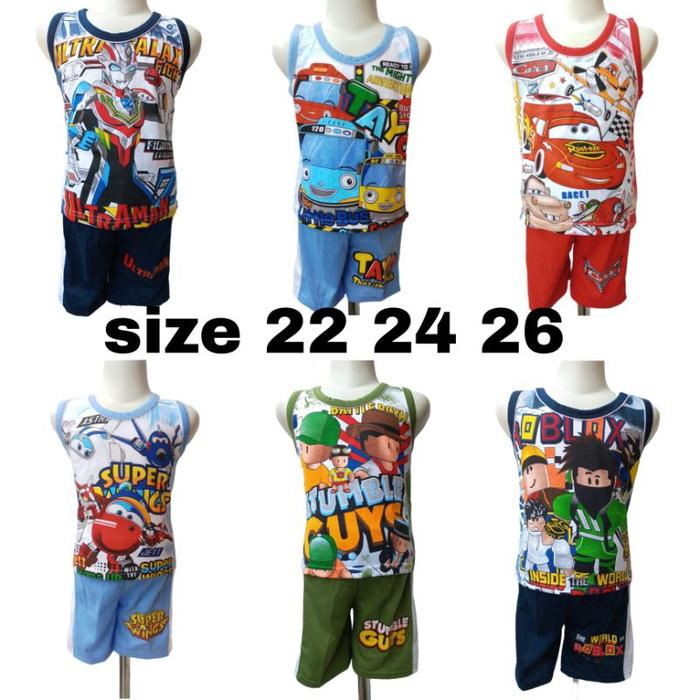 DV - SETELAN BAJU SINGLET ANAK LAKI LAKI JUMBO UKURAN 22 24 26 GAMBAR SUPERHERO ROBLOX STUMBLE GUYS 