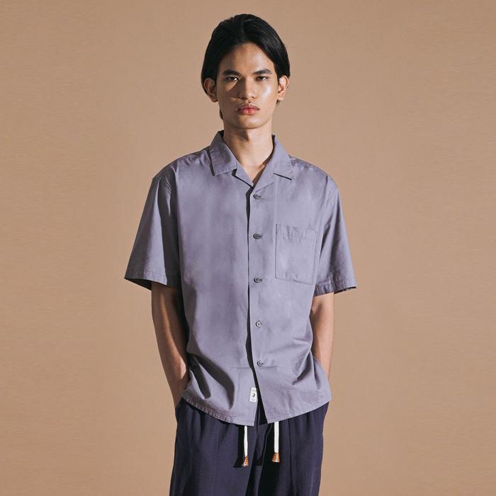 3Second Kemeja Basic Shirt Pria Lengan Pendek Cuban Collar Baju Pantai Atasan Cowok Santai Casual Ou