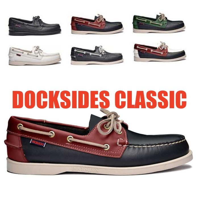Men Authentic Sebago Docksides Shoes - Premium Leather Moc Toe La