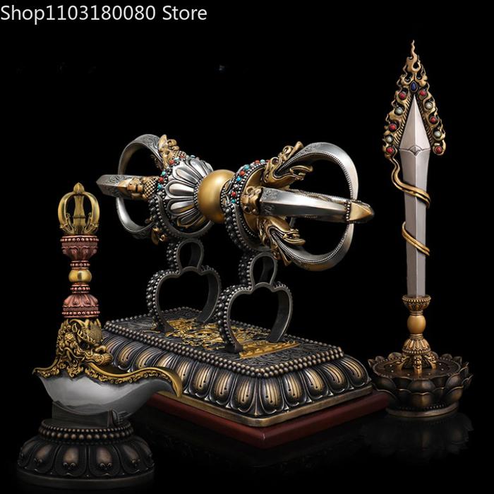 Copper Carved Five-pronged Vajra Dorje gokosho Tibet Vajra Tomahawk  Manjusri Sword statue decor Lar