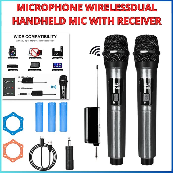 Rellent Mikrofon Karaoke Mic Wireless Portable KTV  D300 / mikropon wireless imam kabel 5 meter terb
