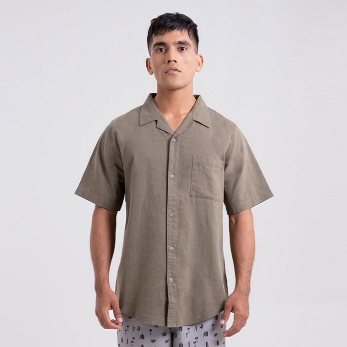 3Second Bowling Basic Shirt Pria Lengan Pendek Cuban Collar Kemeja Santai Polos Baju Pantai Atasan C