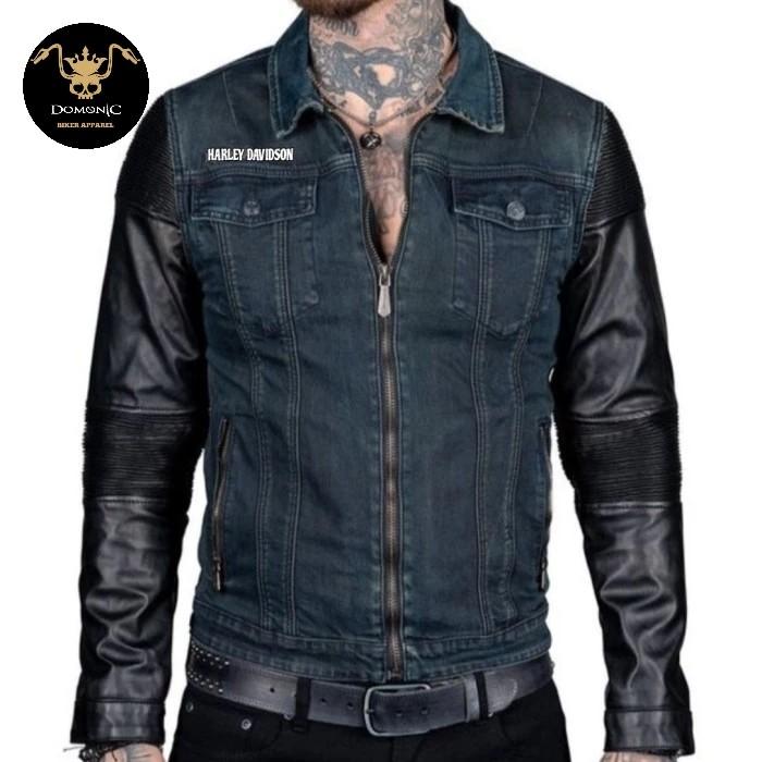 JAKET JEANS KULIT MOTOR HARLEY DAVIDSON KUALITAS ORIGINAL - DENIM HARLEY WINGS SKULL
