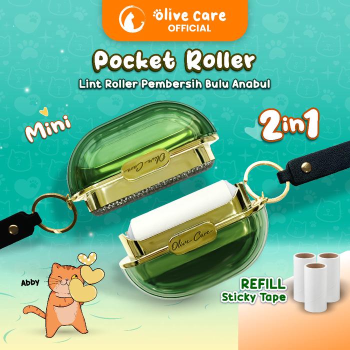 Olive Care Pembersih Bulu Kucing/Anjing POCKET ROLLER 2in1 Travelni Size Dua Sisi Stiker Roll & Sika