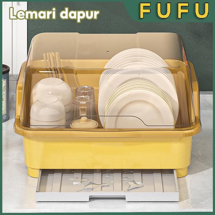 FUFU Rak Piring / Rak pengering piring / Rak piring tertutup / penyimpanan piring basah / Mangkok /
