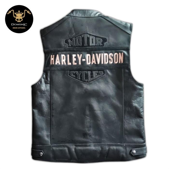 VEST KULIT HARLEY DAVIDSON ROMPI KULIT JAKET KULIT SAPI ASLI IMPORT HITAM REAL PICT