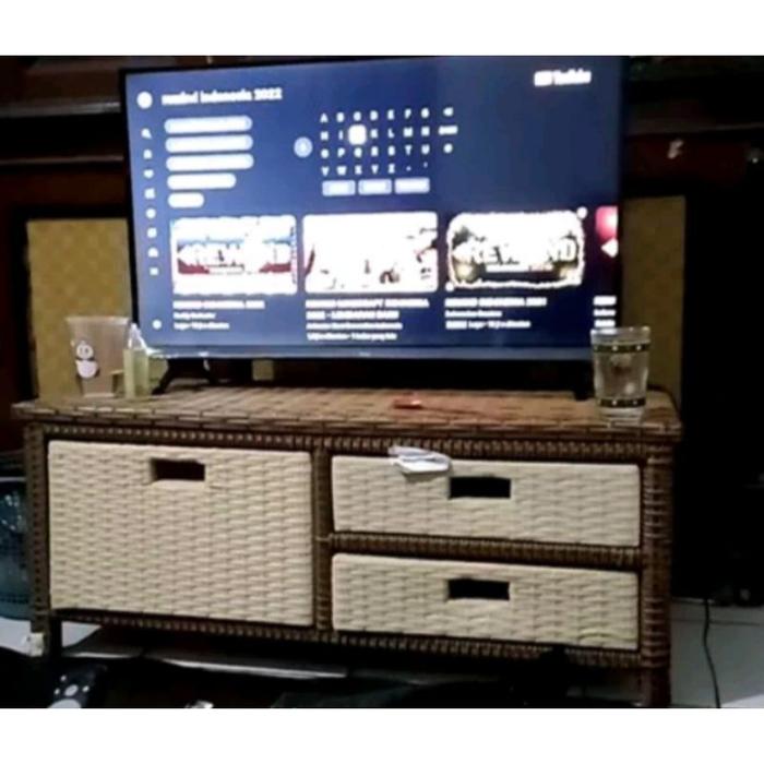 (REDY STOK) Meja Tv Rotan Sintetis Rak Laci 3 Rak Buku Susun Terlaris.