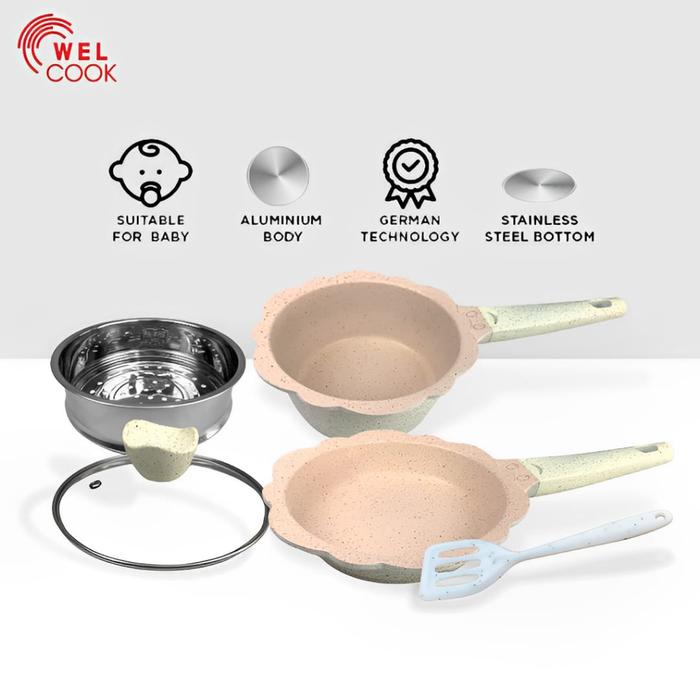 WELCOOK Panci Set MPASI Bayi 5 Pcs Free Sutil Bayi Terlaris.