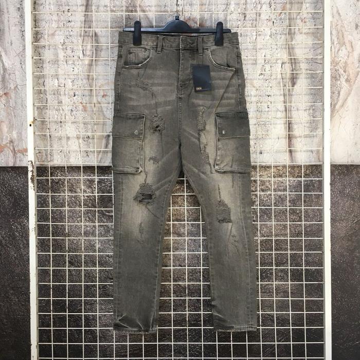 Celana Jeans Denim Fashion Branded ASOS Cargo Ripped Sobek BNWT Size 31 . SDA 05731 Second Bekas Pre