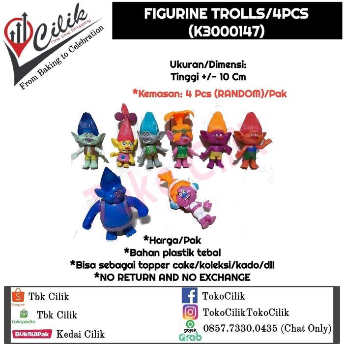 figurine trolls warna rambut mainan cake topper dekor kue hobby koleksi
