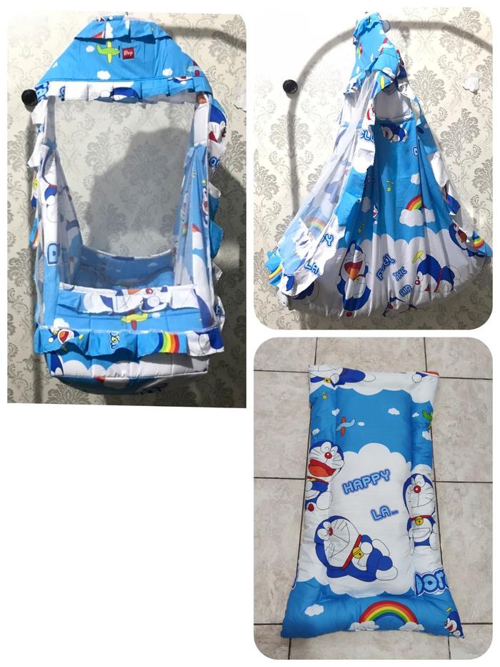 Ayunan Karakter Doraemon Awan Pelangi 3in1 Dapat Kain Ayunan Dan Kelambu Dan Kasur Ayunan