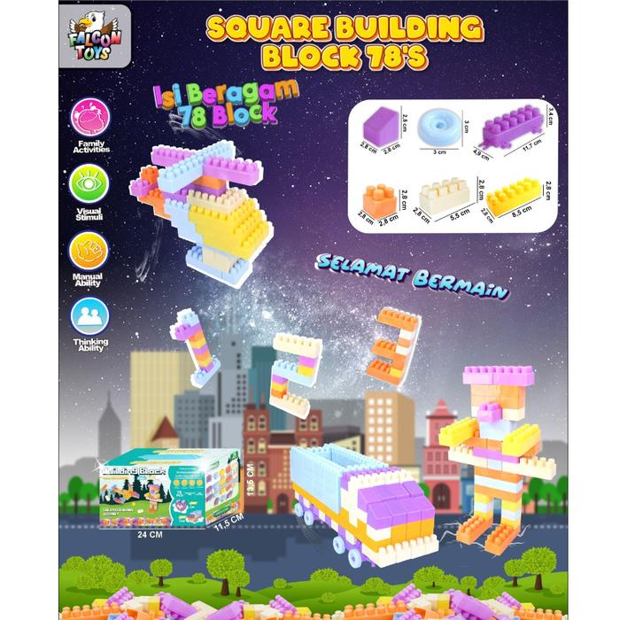 Mainan EDUKASI BALOK SUSUN Anak 120 Pcs DIY BRICK Block Bricks Block Jumbo Square Building BLOCK LEG