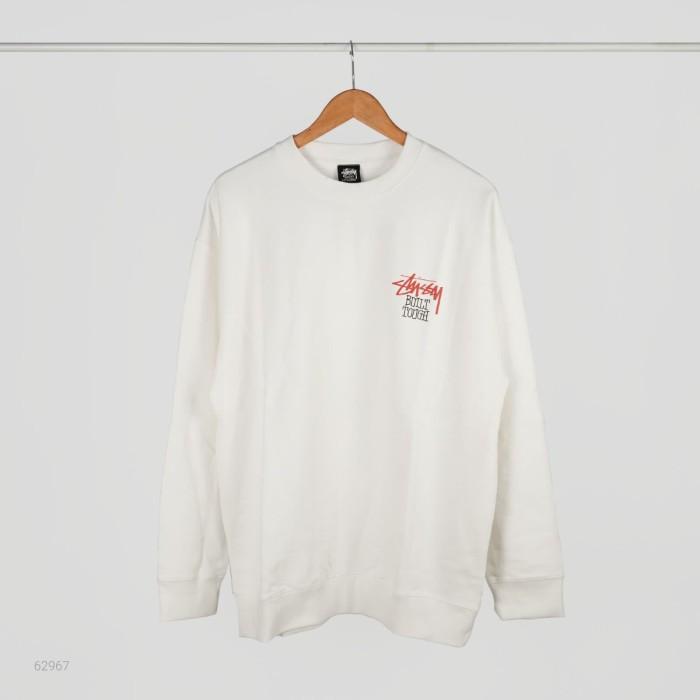 Crewneck Sweater Stussy Teddy Bear Built Tough White Terbaru
