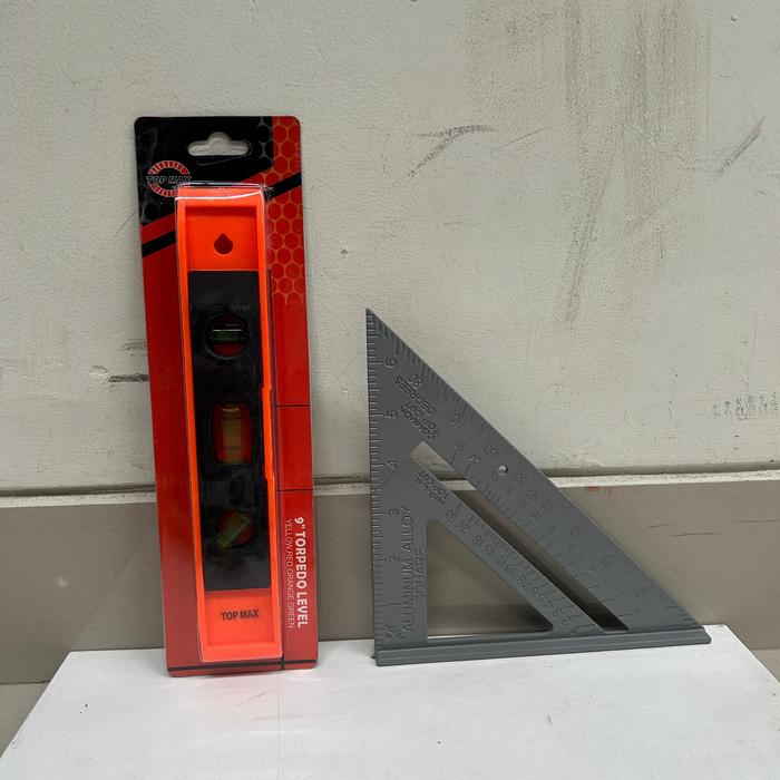 Paket Hemat 4item Penggaris Siku L Waterpass 12 Inchi + Penggaris Segitiga Siku Aluminium 7INCH + Wa