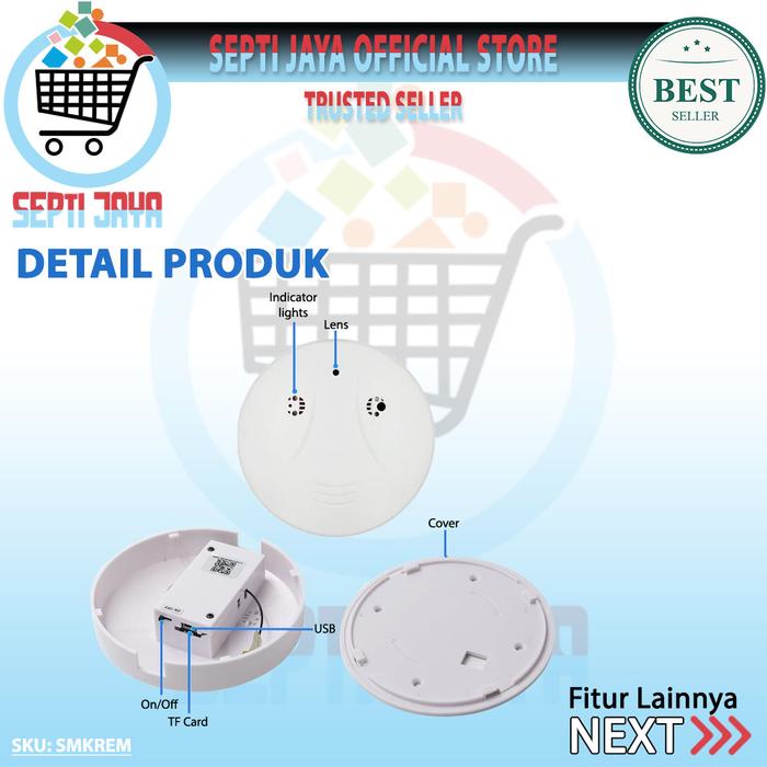 Spy IP Camera CCTV Mini Non Wifi Smoke Detector Kamera Detektor Asap Full HD 1080P Dengan Remote Con