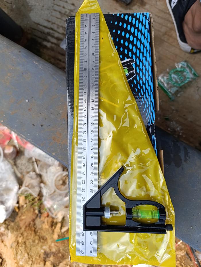 Penggaris Tukang Siku Mistar Multifungsi ada air Waterpass / penggaris siku waterpass