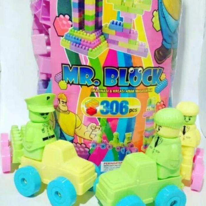 MAINAN MR BLOCK BESAR ISI 306 / Block Susun /Mainan Balok MR BLOCK Tas Serut / Mainan Block Lego