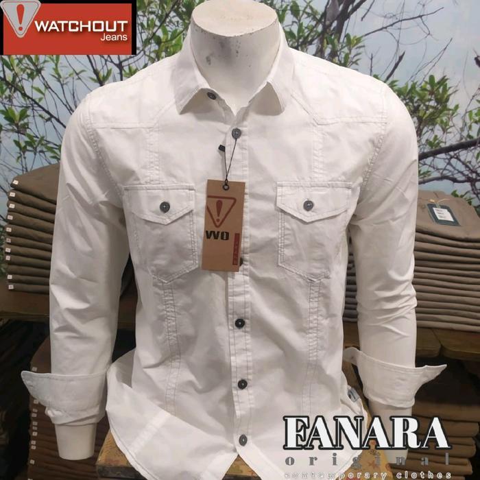 Watchout Jeans Putih Js302970002 S23 Kemeja Pria Lengan Panjang Polos Terbaru