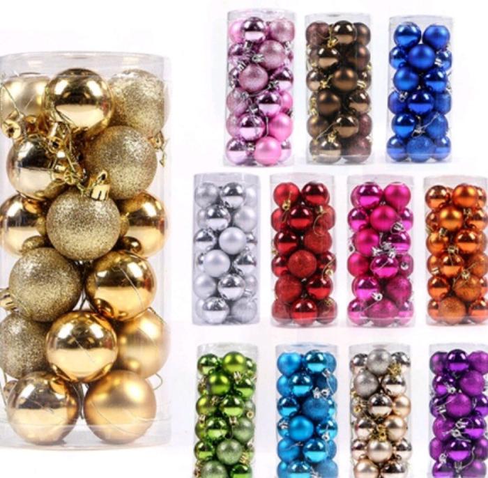 24PCS HIASAN DEKORASI BOLA GANTUNG POHON NATAL 4CM 3CM - CUCI GUDANG HIASAN POHON NATAL MURAH