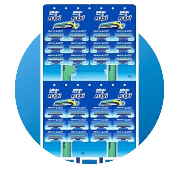 Alat Cukur  brewok Gillette blue New 2 Flexi kepala goyang 1papan isi 24pcs