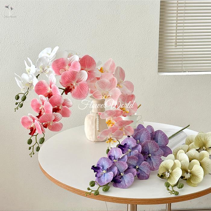 FlowerWorldBunga Anggrek 3D Kain Frosted Pastel 9 Kuntum Jumbo / Bunga Palsu Plastik Buatan Imitasi