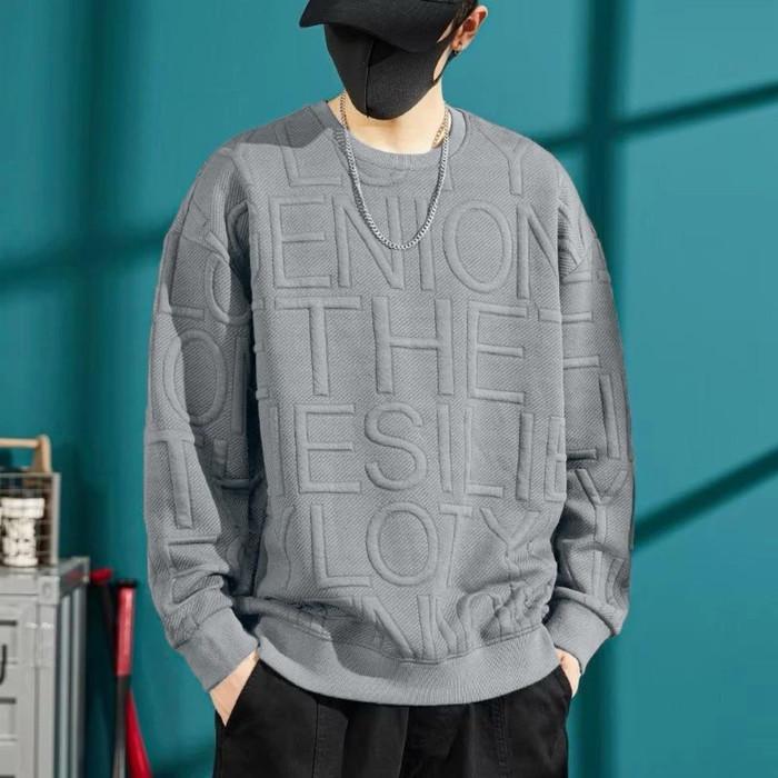 T-Shirt Sweater Pria Korean Style | Kaos Lengan Panjang Pria Motif Timbul Oversize Korean Style Terb