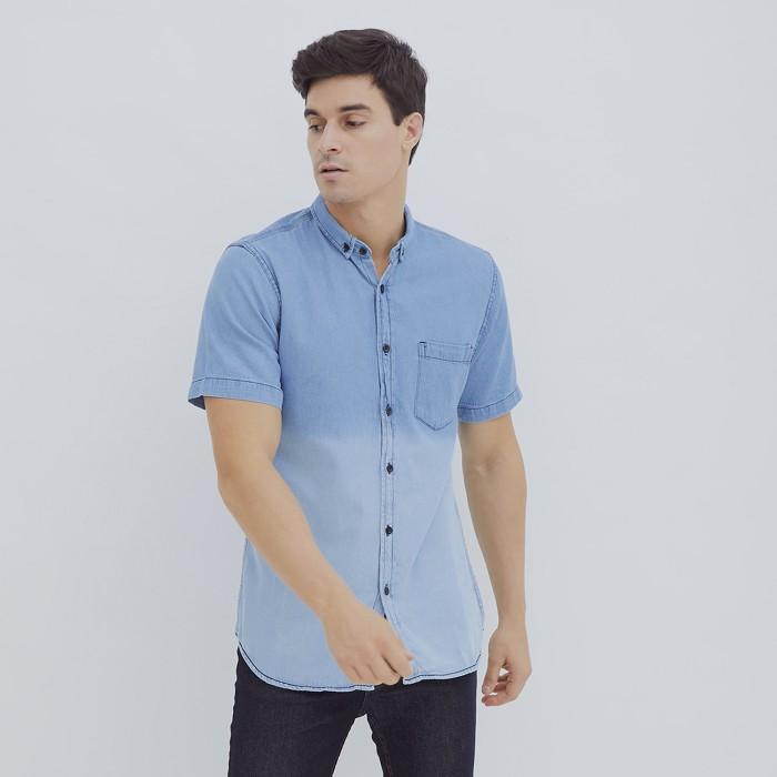 Hillboss Kemeja Jeans Lengan Pendek Pria Denim Shirt Two Tone - Ds004 Terbaru