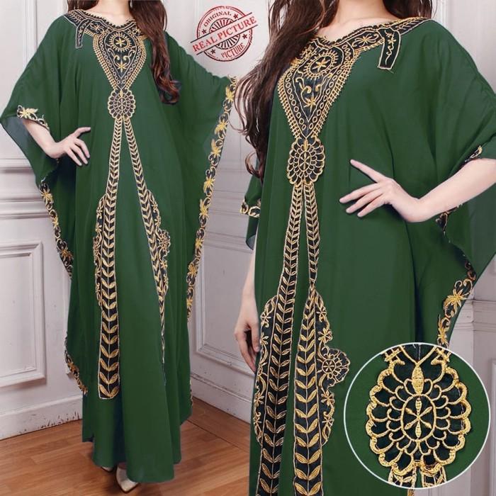 Kaftan aisah hijau botol baju muslim pesta mewah jumbo murah ait ktf