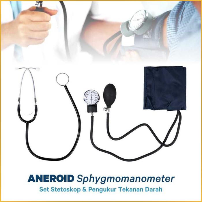 CD Alat Pengukur Tekanan Darah Tinggi Manual stetoskop dokter dan tensi lengkap kesehatan - Biru