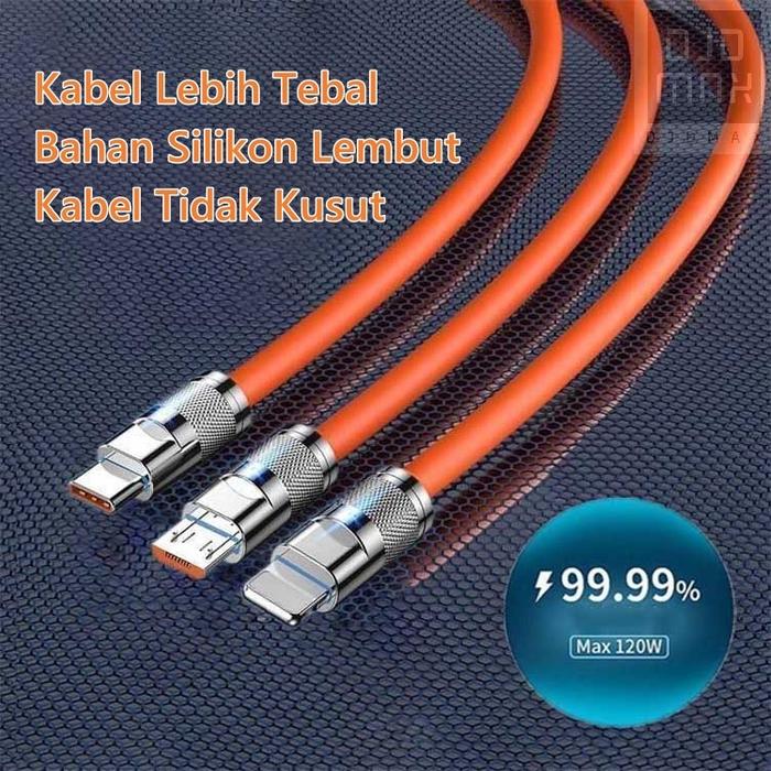 DJDMax Kabel Data 3 in 1 120W  Fast Charging Micro USB Type C iPhone Kabel 3 in 1 IOS USB Android Ca