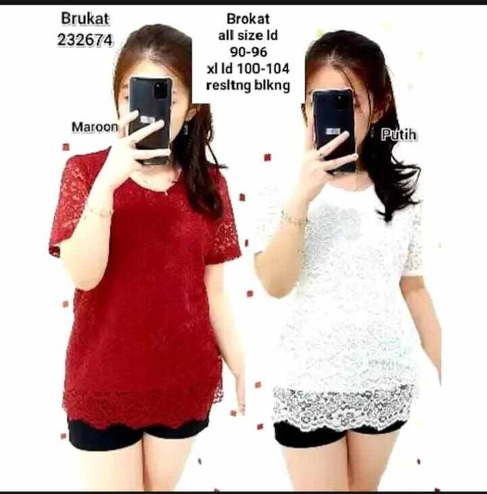 atasan blus full brukat premium, atasan brokat wanita simple