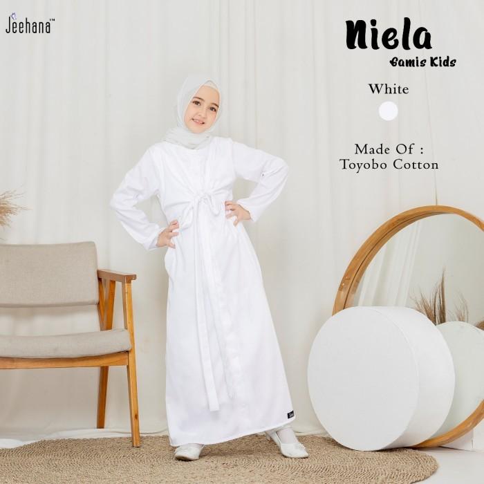 gamis anak perempuan muslim katun putih polos niela jeehana