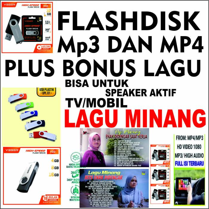 Usb Flashdisk Flashdrive 16GB mp3/mp4 Full lagu minang bonus lagu plus otg cocok untuk di cocok di s