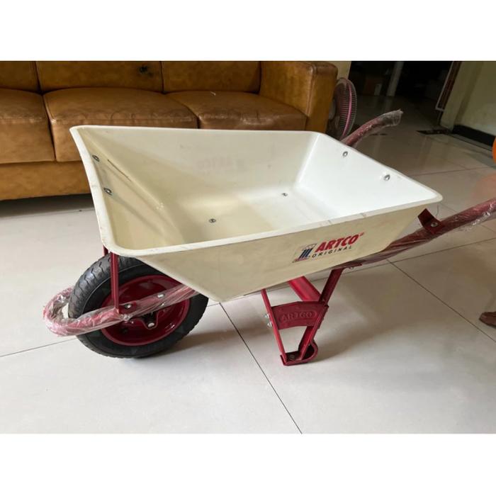 Troli Gerobak Sorong Dorong Sawit Pasir Cor Artco Bak Fiber PVC Putih Plastik Original