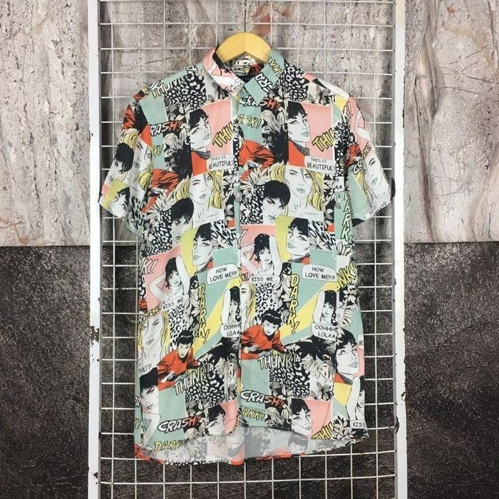 Kemeja Open Collar Boxy Oversized Hawai Pantai Korean Style Zara Man . SDA 03574 Second Bekas Prelov