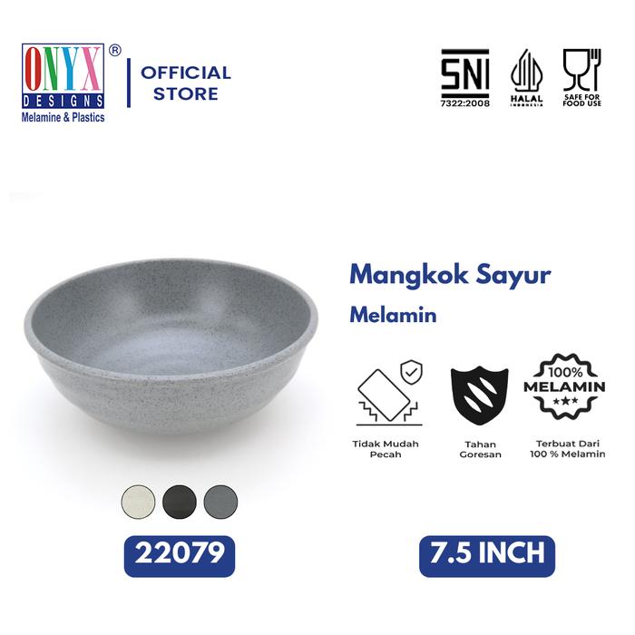 Onyx, Mangkok Sayur Besar 7.5 inch : Melamin, Aman untuk Makanan, Halal, 22079 Cosmic Polos