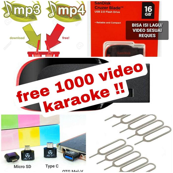 flashdisk sandisk 16gb isi 1000 lagu karaoke mp3/mp4 original